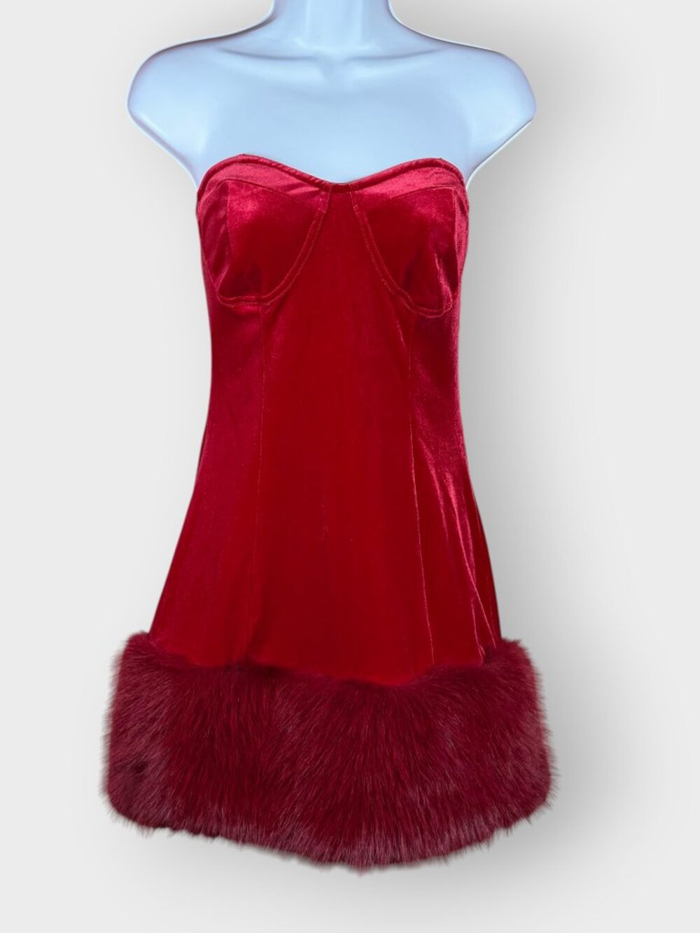 NEW | Johnny Wujek Penneys Red Velvet Dress | 10 | Faux Fur | Christmas Holidays
